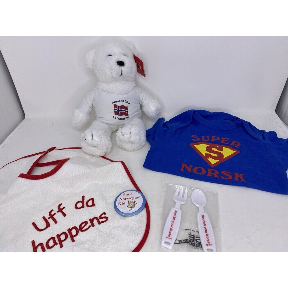 Norwegian Baby Bodysuit Bib Teddy Bear Gift Lot Shower Newborn Little‎ Norske
